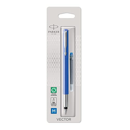 Parker Vector - Blue Fountain Pen with Chrome Trim (Medium Nib)