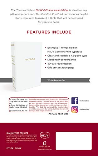 Thomas Nelson - NKJV Gift and Award Bible, Leather-Look, White, Red Letter Edition (7.5-Point Print Size)