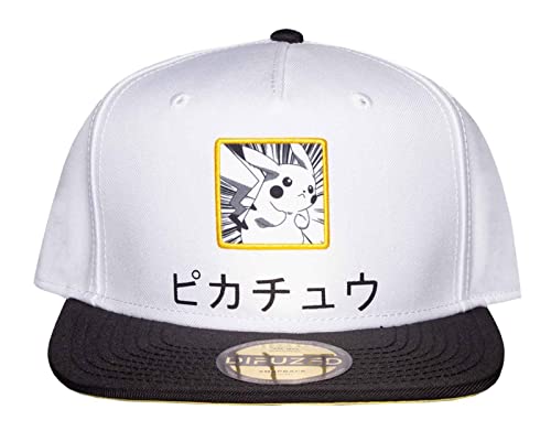 Pikachu Japanese Patch Snapback Baseball Cap - White/Black (One-Size)