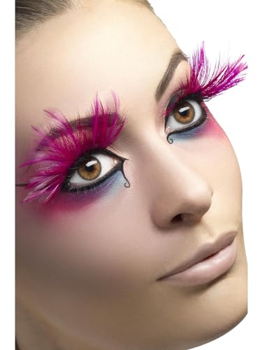 Smiffys Wimpern mit Federfedern und Kleber - Pink