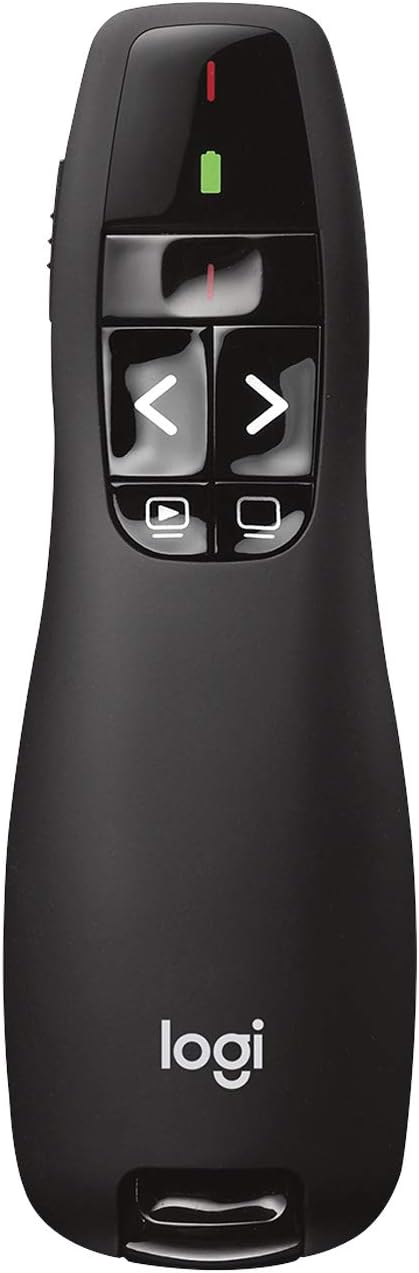 Logitech Wireless Presentation Remote with Red Laser Pointer, Intuitive Slideshow Control, 15m Range, Black (910-001356)