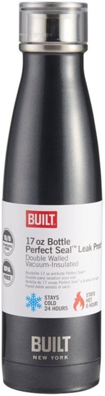 Built Perfect Seal Double-Walled Insulated Stainless Steel Water Bottle, 480 ml, Charcoal