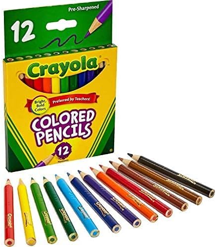 Crayola 4112 - 12 Half Length Colored Pencils, Multi-Color, Pre-Sharpened, Soft Thick Leads, Ideal for Kids Ages 3+