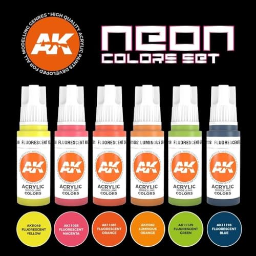 AK Interactive Neon Colors Set - 6x17ml Fluorescent Acrylic Paint Set for Model Building and Art Projects