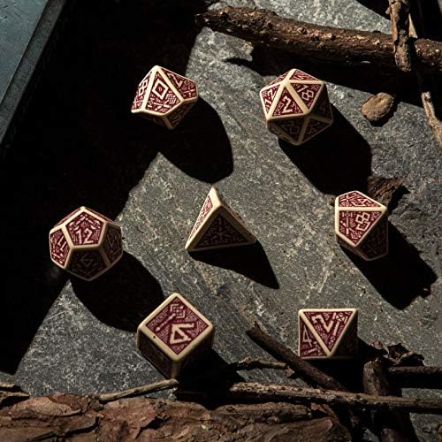 Q WORKSHOP Dwarven Beige & Burgundy Ornamented RPG Dice Set (QWODWA87)