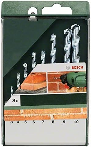 Bosch 2609255462 Masonry Drill Bit Set, 8-Piece, Carbide Tips, for Concrete, Brick, and Stone