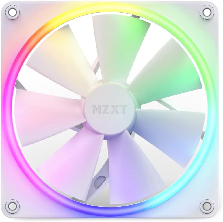 NZXT F140 RGB Fans - RF-R14DF-W1 - 140mm White RGB PC Cooling Fan with Customizable Lighting, Quiet Operation, and CAM-Powered Control