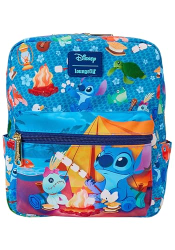 Loungefly Disney Stitch Camping Cuties AOP Nylon Square Mini Backpack (Multicolor)