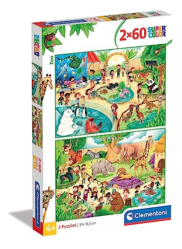 Clementoni Supercolor Puzzle - Zoo Animals - 2 x 60 Pieces for Kids Ages 5+