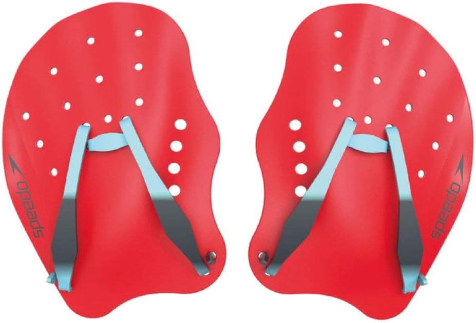 Speedo Adult Unisex Tech Paddle Hand Paddles for Swimming, Lava Red/Chill Blue/G