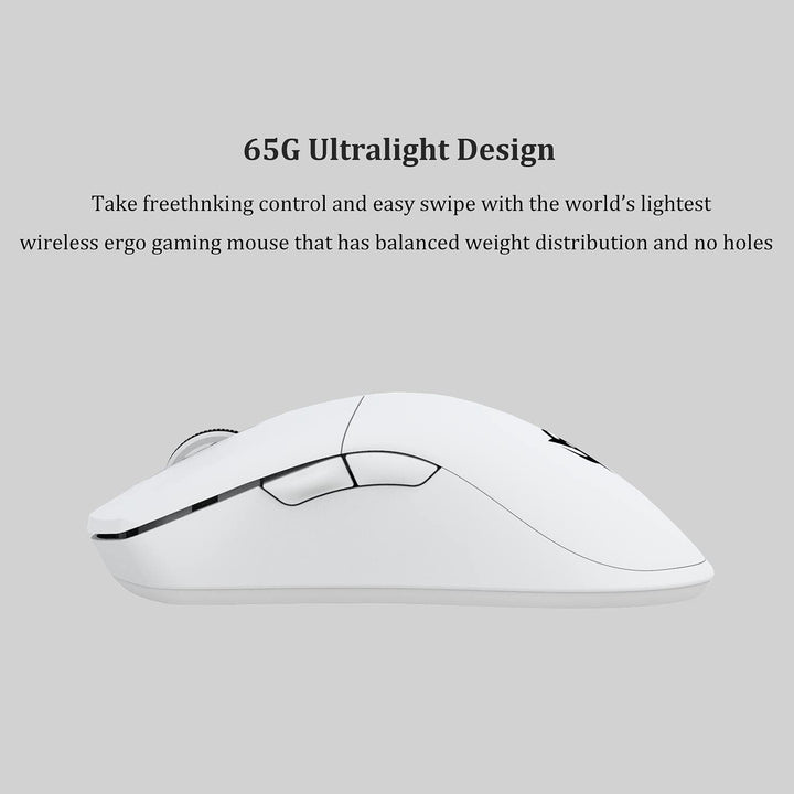 Ninjutso Origin One X Wireless Gaming Mouse - Ultra-Lightweight 65g, High-Precision Sensor, Ergonomic Design, White (Model NM002)