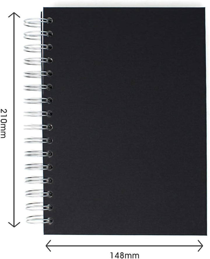 Artway Studio Spiral Bound A5 Sketchbook - 170gsm Cartridge Paper, 48 Pages, Black Hardback, Silver Wiro Binding