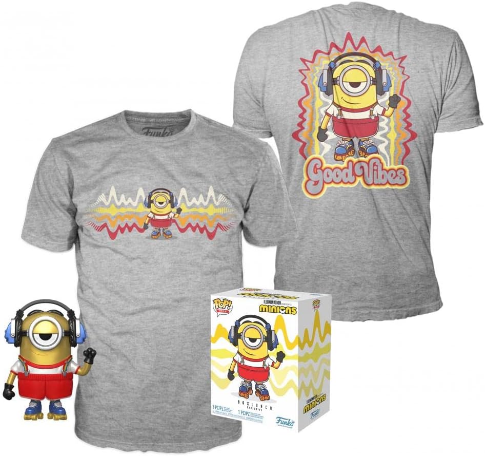 Funko Pop! Animation Minions - Roller Skating Stuart Vinyl Figure (902) + T-Shirt Bundle