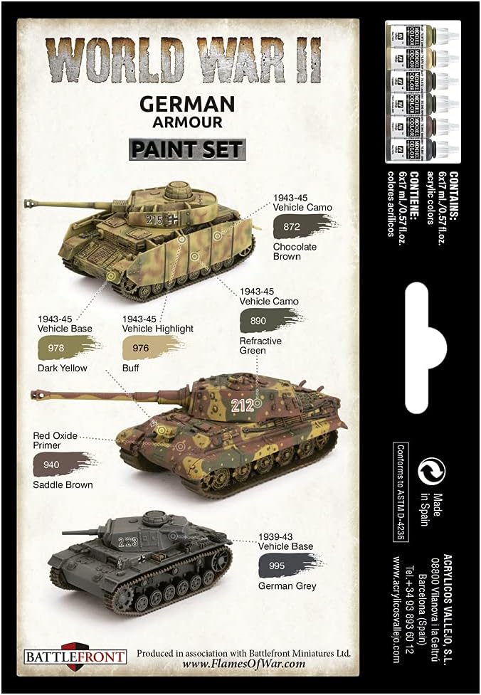 Vallejo WWII German Armour Model Paint Set - Acrylic Colors for Miniatures (VAL70205)