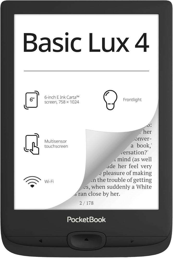 PocketBook Basic Lux 4 - Ink Black E-Reader with 6" Eye-Friendly E-Ink Carta Touchscreen