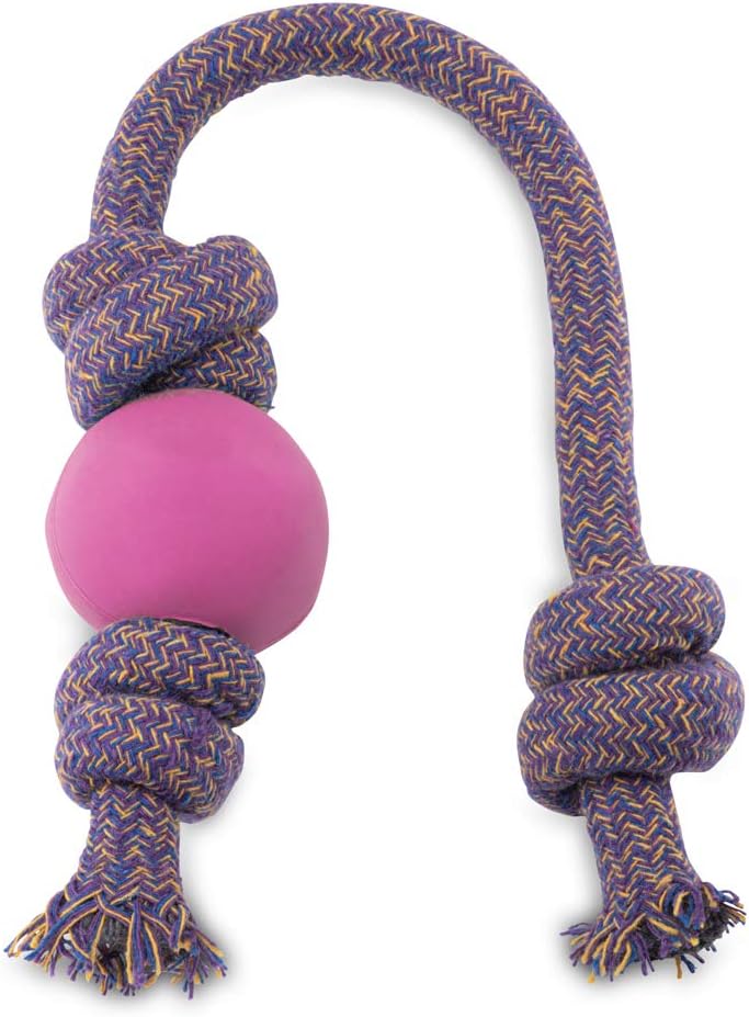 Beco Pets Ball on Rope - Natural Rubber Ball and Cotton Rope Tug and Chew Toy for Dogs