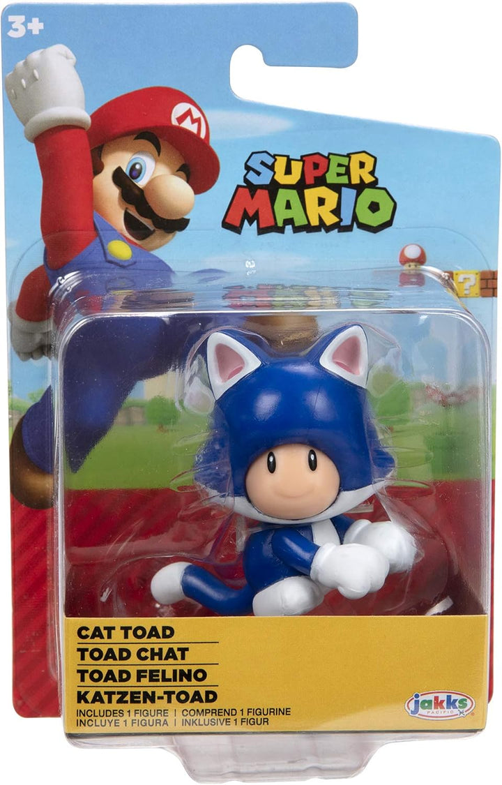 Super Mario Action Figure 2.5 Inch Cat Toad Collectible Toy - 4 Points of Articulation, Ages 3+