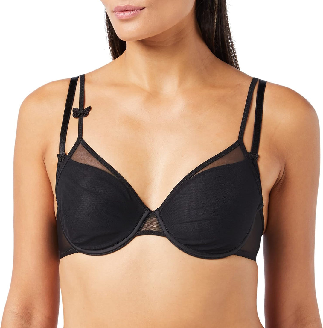 Passionata Miss Joy Minimizer Bra - Black, 38 D, Double Strap Design with Butterfly Accents