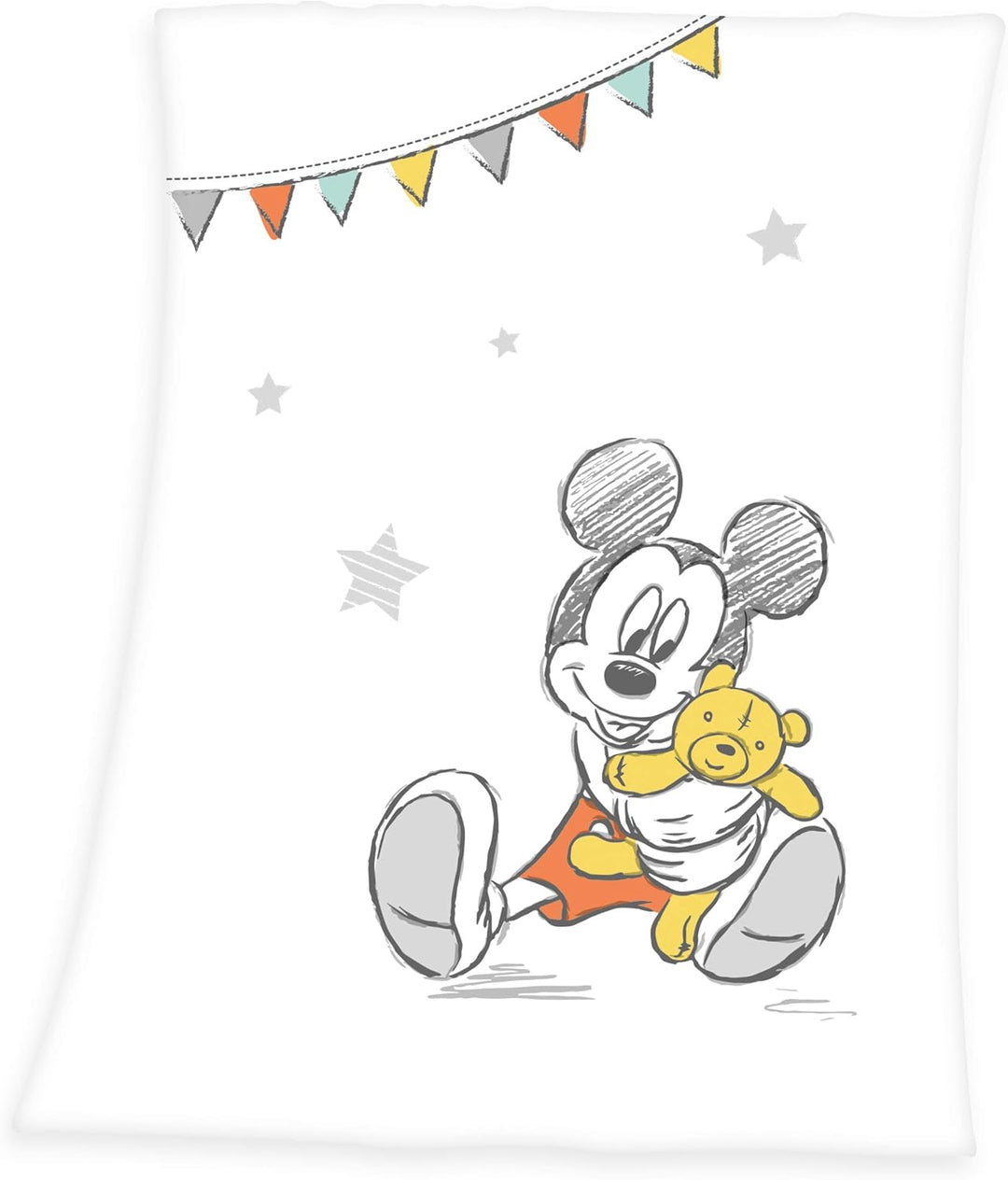 Herding - Disney Mickey Mouse Baby Blanket, 75 x 100cm, Soft Polyester, White