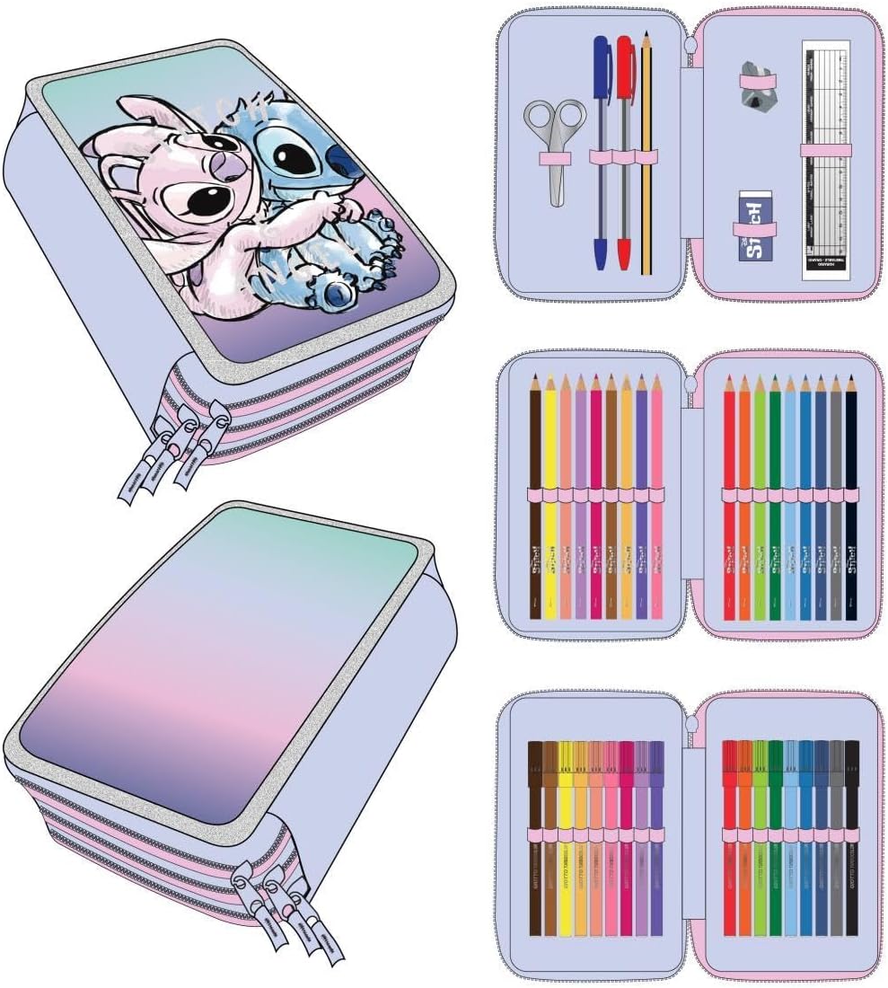 Stitch Pencil Case with Accessories - Multicoloured (12.5 X 6.5 X 19.5 Cm)