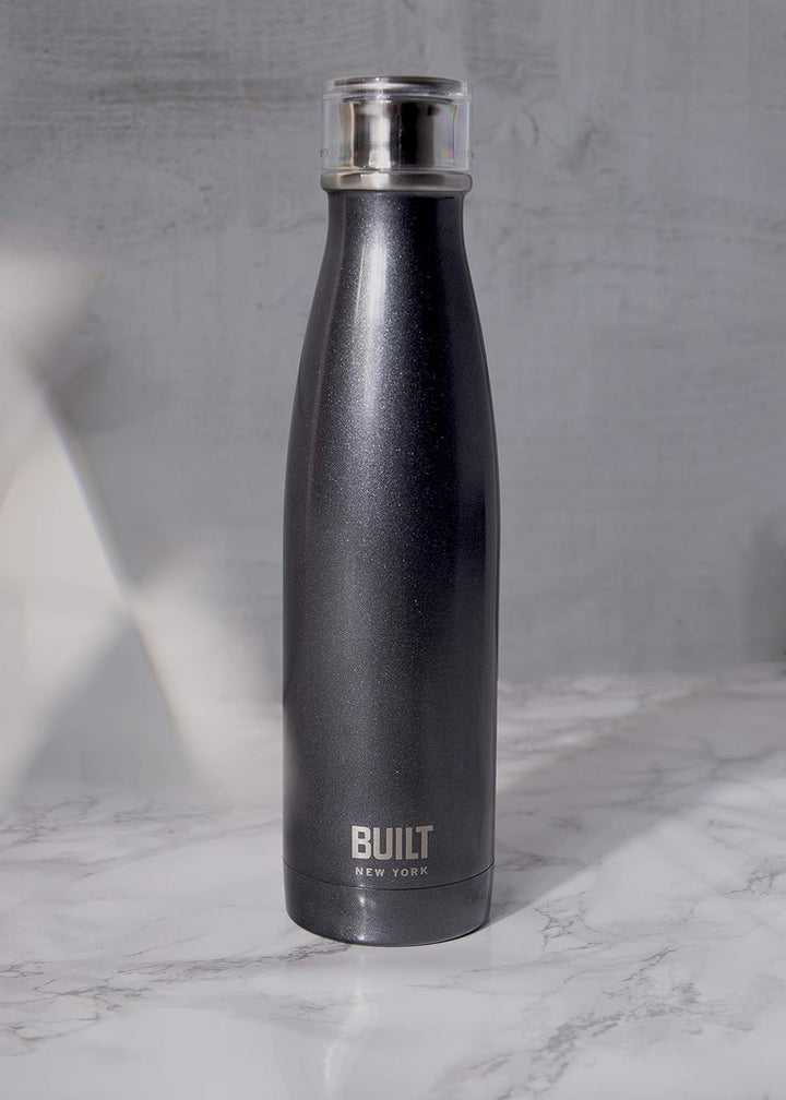 Built Perfect Seal Double-Walled Insulated Stainless Steel Water Bottle, 480 ml, Charcoal