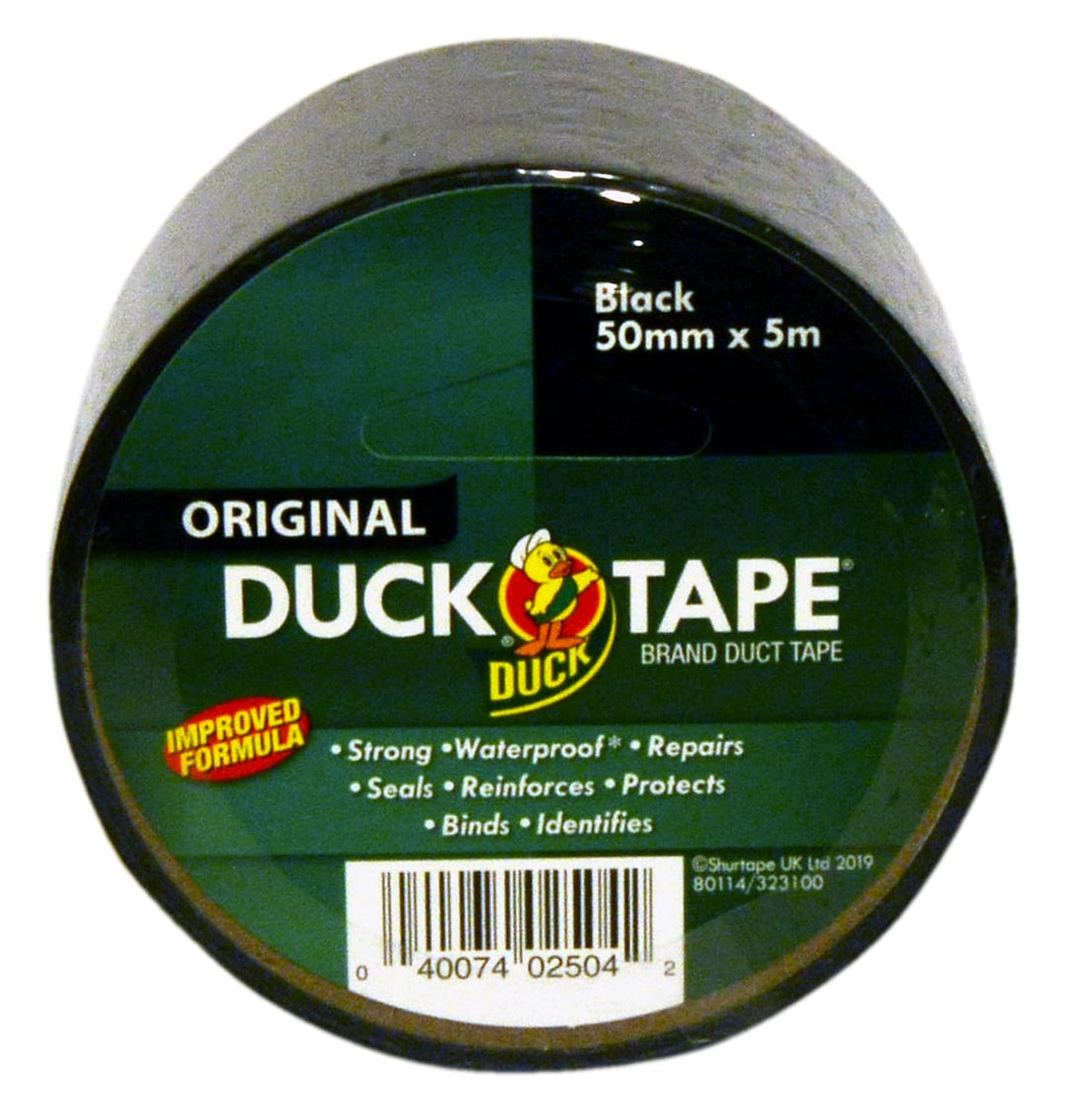 Duck Original Black Duck Tape - High Strength Waterproof Duct Tape for Indoor & Outdoor Repairs