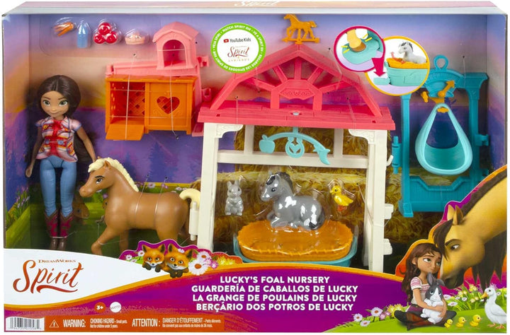 Spirit Lucky's Foal Nursery - Playset with 4 Animal Figures & Lucky Doll