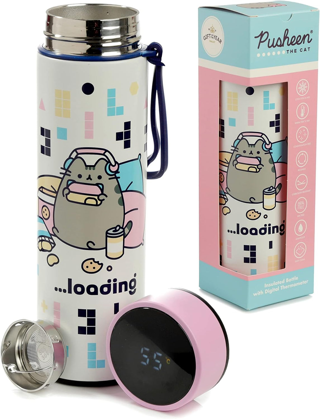 Puckator Pusheen Stainless Steel Insulated Water Bottle with LED Temperature Display (BOT149)