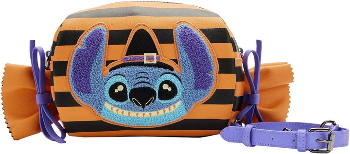 Loungefly Disney Lilo and Stitch Striped Halloween Candy Wrapper Crossbody Bag (WDTB2639)