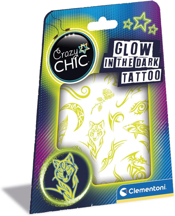 Clementoni Crazy Chic Glow-in-the-Dark Temporary Tattoo Kit for Kids (18687)