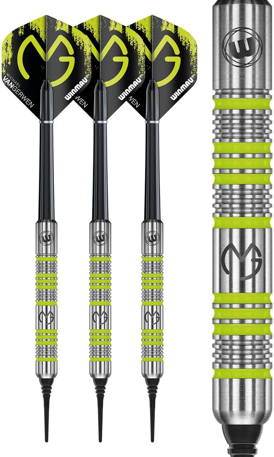 WINMAU Michael van Gerwen MvG Softip Gift Set - 50 Piece Darts Set with 4 Sets of Flights, Shafts, and Accessories