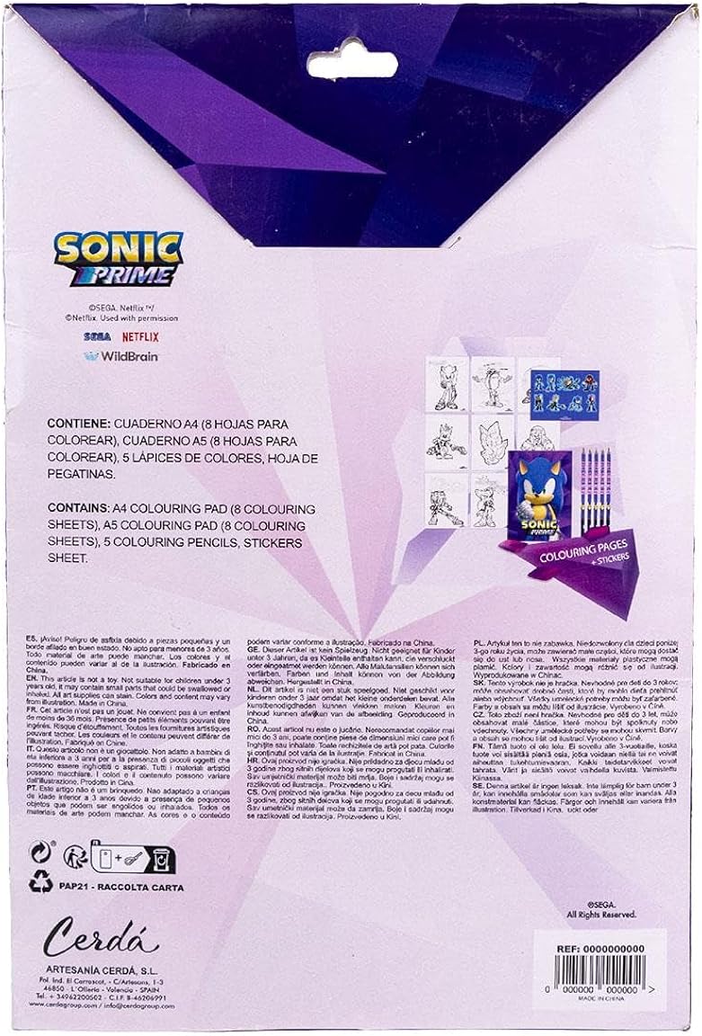 CERDÁ LIFE'S LITTLE MOMENTS Sonic The Hedgehog Kids' Stationery Pack with Colouring Sheets and Pencils (2700000773)