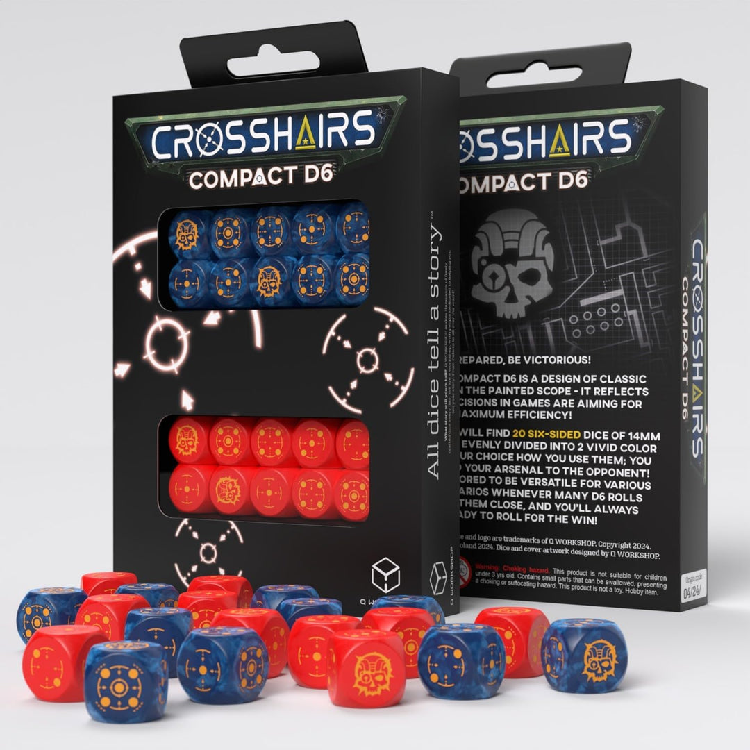 Q WORKSHOP Crosshairs Compact D6 Dice Set: Cobalt & Red (QWOSTCA1)