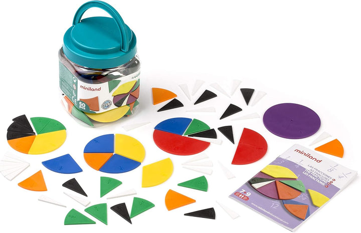 Miniland Fractions Set in Jar - Educational Math Toy for Ages 7-9