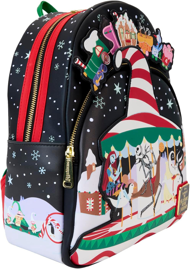 Loungefly The Nightmare Before Christmas Candy Cane Carousel Glow Mini Backpack (WDBK3786)