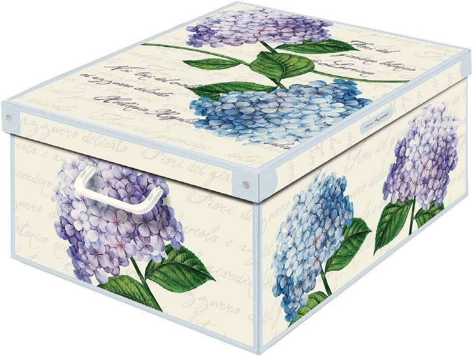 Kanguru Decorative Storage Box with Handles and Lid, Hydrangeas Design, Medium Size