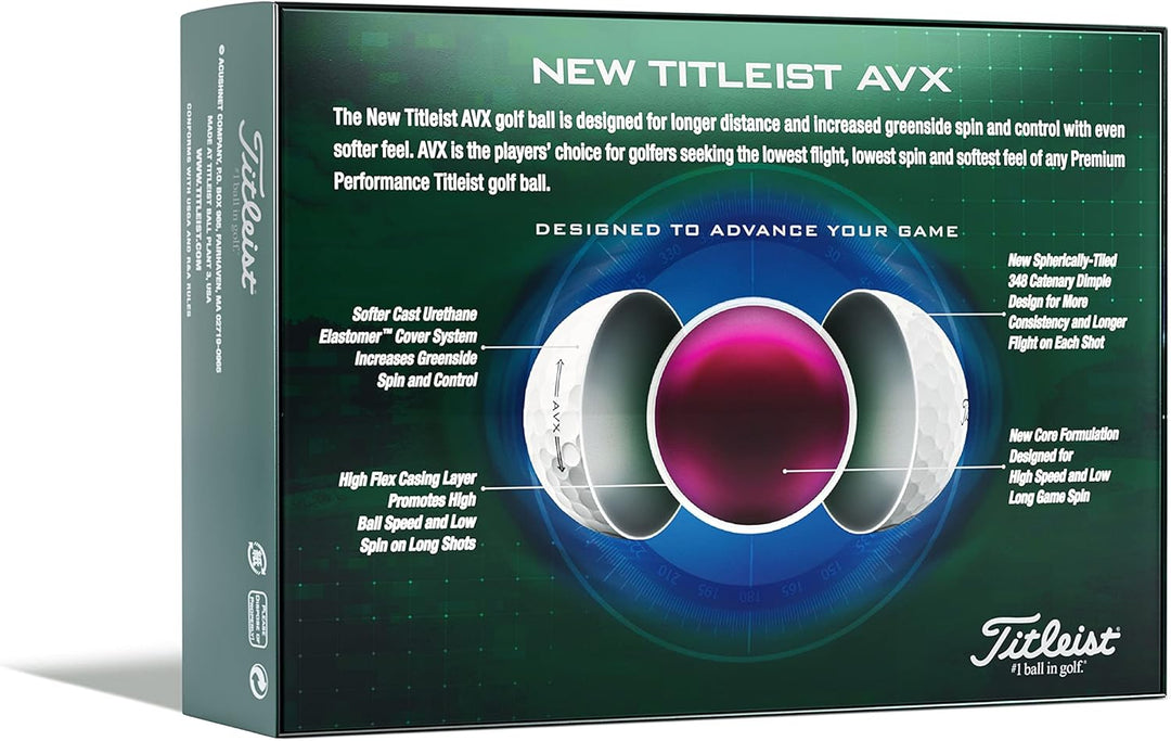 Titleist AVX Golf Balls, White - 12 Pack | Low Flight, Soft Feel, Longer Distance, Enhanced Control