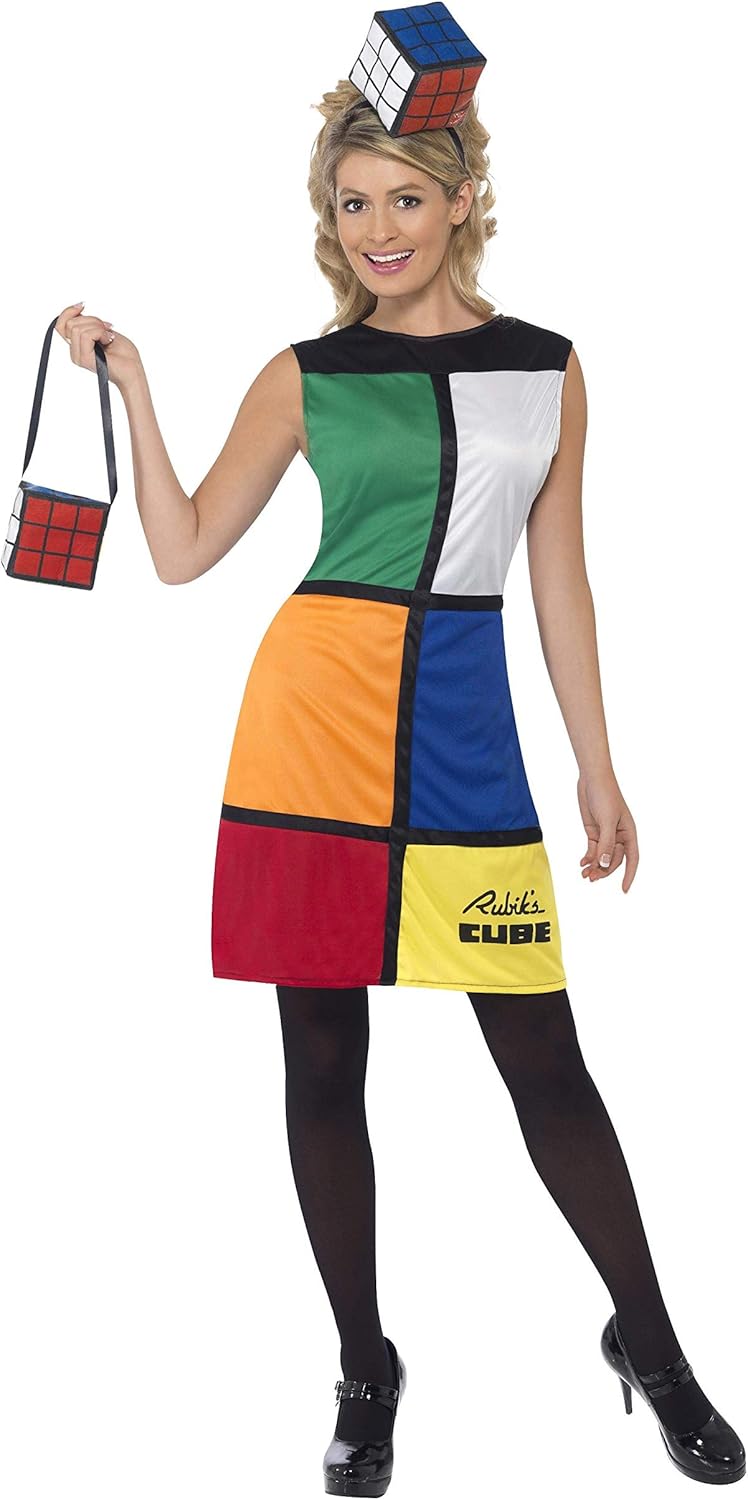 Smiffys Rubik's Cube Officially Licensed Costume Dress Set with Headband and Bag (38791S)