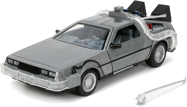 Jada Toys Time Machine Back to The Future 1:24 Scale Die-Cast Vehicle - Silver, LED Light, Ages 8+