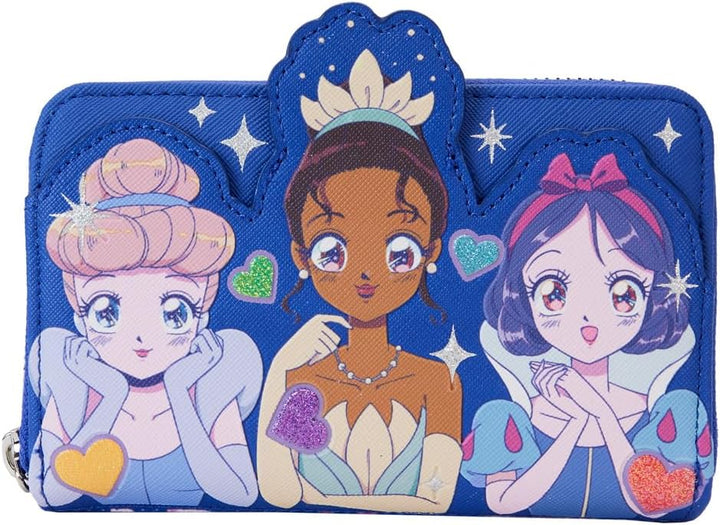 Loungefly Disney Princess Manga Style Zip Around Wallet Blue