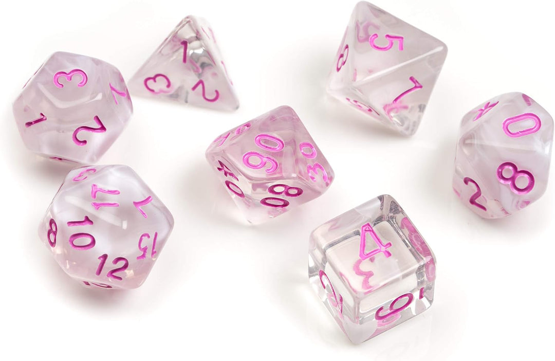 Sirius Dice White Cloud & Pink Ink Polyhedral Dice Set (SDZ0002-09)