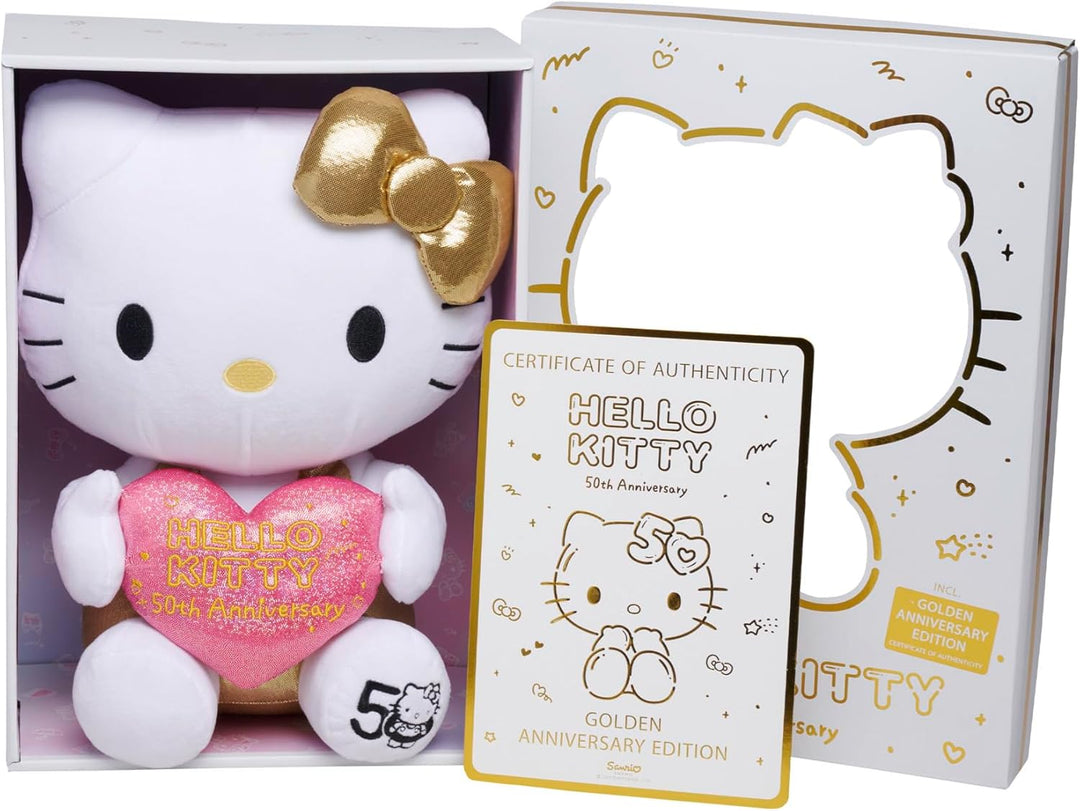 Hello Kitty 50th Anniversary Plush Figure - Golden Edition Collectible for Ages 3+