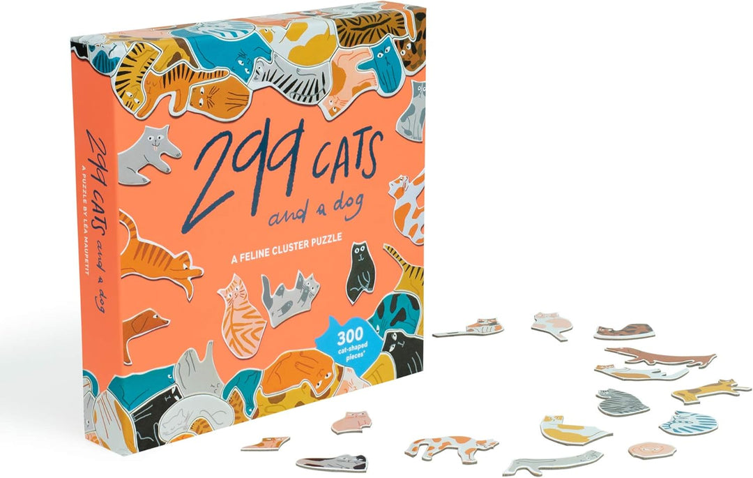 299 Cats (and a Dog): A Feline Cluster Puzzle - Unique Cat-Shaped Jigsaw Puzzle for Adults and Kids, 300 Pieces, Illustrated by Léa Maupetit