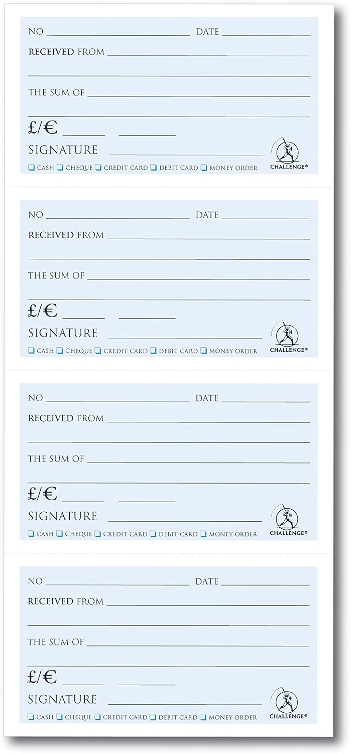 Challenge 280 x 141 mm Wirebound Receipt Book, 200 Sets, White - Challenge (Wirebound)