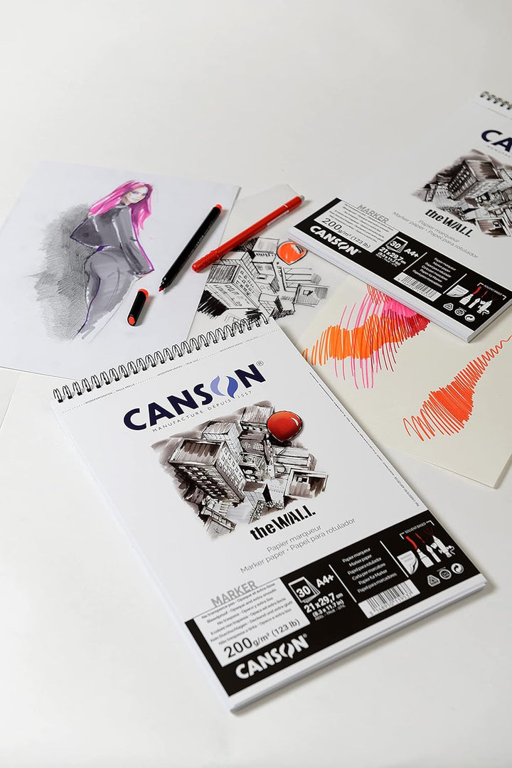 CANSON The Wall Marker 200gsm A4 Paper, Extra Smooth, Spiral Pad Short Side, 30 Sheets