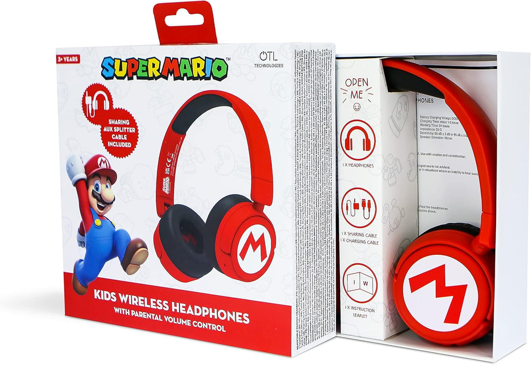 OTL Technologies SM1016 Super Mario Wireless Kids Headphones - Red