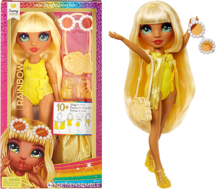 Rainbow High Swim & Style - Sunny (Yellow) - 28 cm Doll with Shimmery Wrap to St