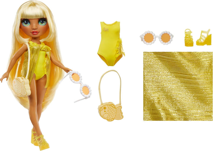 Rainbow High Swim & Style - Sunny (Yellow) - 28 cm Doll with Shimmery Wrap to St