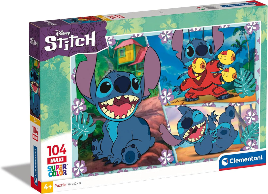 Clementoni - Supercolor Puzzle - Super Disney Stitch 104 Pieces | Jigsaw Puzzle for Kids