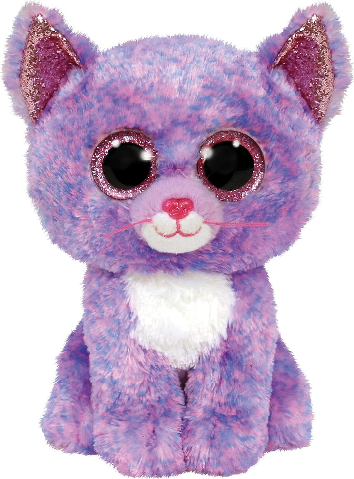 TY Beanie Boos Cassidy Cat Stuffed Animal - 15 cm, Purple with Glittering Eyes, Soft Plush Toy for Kids